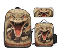 Sac à dos 3 pièces pour homme et femme - Léger et décontracté - Avec sac à déjeuner isotherme et trousse à crayons - Bouche ouverte