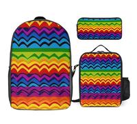 Sac à dos 3 pièces pour homme et femme - Léger et décontracté - Avec sac à déjeuner isotherme et trousse à crayons - Motif arc-en-ciel Gay Pride