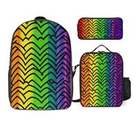 Sac à dos 3 pièces pour homme et femme - Léger et décontracté - Avec sac à déjeuner isotherme et trousse à crayons - Motif arc-en-ciel Gay Pride
