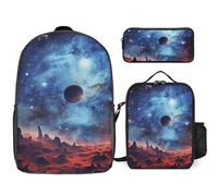 Sac à dos 3 pièces pour homme et femme - Léger et décontracté - Avec sac à déjeuner isotherme et trousse à crayons - Motif galaxie - Style : taille unique
