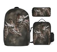 Sac à dos 3 pièces pour homme et femme - Léger et décontracté - Sac à bandoulière avec sac à déjeuner isotherme et trousse à crayons - Organisateurs Hug A Girafe, Style :, Taille unique