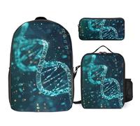 Sac à dos 3 pièces pour homme et femme - Léger et décontracté - Sac à bandoulière avec sac à déjeuner isotherme et trousse à crayons - DNA Double Helix, style, taille unique, Style :, Taille unique