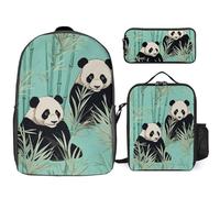 Sac à dos 3 pièces pour homme et femme - Léger et décontracté - Sac à bandoulière avec sac à déjeuner isotherme et trousse à crayons - Vert - Style - Taille unique, Style :, Taille unique