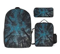 Sac à dos 3 pièces pour homme et femme - Léger et décontracté - Sac à bandoulière avec sac à déjeuner isotherme et trousse à crayons - Pour nuit et arbres, Style :, Taille unique