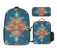 Sac à dos 3 pièces pour homme et femme - Léger et décontracté - Sac à déjeuner isotherme et trousse à crayons - Motif chardon écossais aux couleurs vives