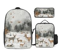 Sac à dos 3 pièces pour homme et femme - Léger - Sac à bandoulière décontracté avec sac à déjeuner isotherme et trousse à crayons - Organisateurs d'animaux et d'arbres - Style - Taille unique, Style