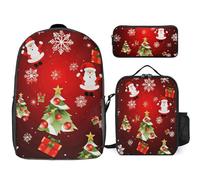 Sac à dos 3 pièces pour homme et femme - Léger - Sac à bandoulière décontracté avec sac à déjeuner isotherme et trousse à crayons - Joyeux Noël