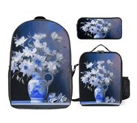 Sac à dos 3 pièces pour homme et femme - Léger - Sac à bandoulière décontracté avec sac à déjeuner isotherme et trousse à crayons - Vase