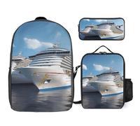 Sac à dos 3 pièces pour homme et femme - Léger - Sac à bandoulière décontracté avec sac à déjeuner isotherme et trousse à crayons - Organisateurs de bateau de croisière