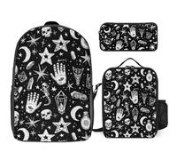 Sac à dos 3 pièces pour homme et femme - Léger - Sac à bandoulière décontracté avec sac à déjeuner isotherme et trousse à crayons - Graphiques de symboles mystérieux - Style - Taille unique, Style