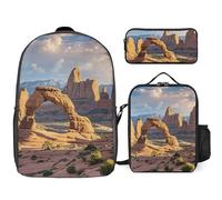 Sac à dos 3 pièces pour homme et femme - Léger - Sac à bandoulière décontracté avec sac à déjeuner isotherme et trousse à crayons - Parc national des arches