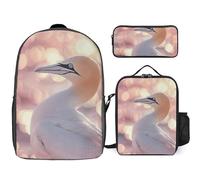 Sac à dos 3 pièces pour homme et femme - Léger - Sac à bandoulière décontracté avec sac à déjeuner isotherme et trousse à crayons - Organisateurs de fou de Bassan au soleil, style, taille unique