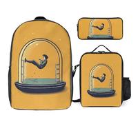 Sac à dos 3 pièces pour homme et femme - Léger - Sac à bandoulière décontracté avec sac à déjeuner isotherme et trousse à crayons - Motifs de dessins animés