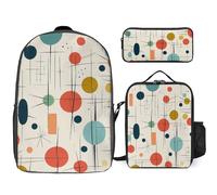 Sac à dos 3 pièces pour homme et femme - Léger - Sac à bandoulière décontracté avec sac à déjeuner isotherme et trousse à crayons - Moderne du milieu du siècle