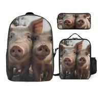 Sac à dos 3 pièces pour homme et femme - Léger - Sac à bandoulière décontracté avec sac à déjeuner isotherme et trousse à crayons - Organisateurs de cochons ensemble