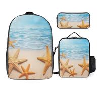 Sac à dos 3 pièces pour homme et femme - Léger - Sac à bandoulière décontracté avec sac à déjeuner isotherme et trousse à crayons - Belle étoile de mer 3D - Style marin - Taille unique, Style