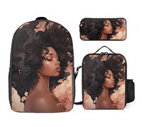 Sac à dos 3 pièces pour homme et femme - Léger - Sac à bandoulière décontracté avec sac à déjeuner isotherme et trousse à crayons - Silhouette féminine