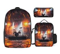 Sac à dos 3 pièces pour homme et femme - Léger - Sac à bandoulière décontracté avec sac à déjeuner isotherme et trousse à crayons - Organisateurs de concert rock