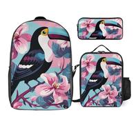 Sac à dos 3 pièces pour homme et femme - Léger - Sac à bandoulière décontracté avec sac à déjeuner isotherme et trousse à crayons - Toucan