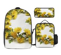 Sac à dos 3 pièces pour homme et femme, sac à dos léger et décontracté avec sac à déjeuner isotherme et trousse à crayons, guirlande jaune