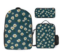 Sac à dos 3 pièces pour homme et femme, sac à dos léger et décontracté avec sac à déjeuner isotherme et trousse à crayons, petite marguerite