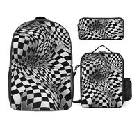 Sac à dos 3 pièces pour homme et femme, sac à dos léger et décontracté avec sac à déjeuner isotherme et organiseurs de trousse à crayons, lignes blanches et noires
