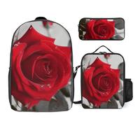 Sac à dos 3 pièces pour homme et femme, sac à dos léger et décontracté avec sac à déjeuner isotherme et trousse à crayons, rose rouge 2