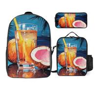 Sac à dos 3 pièces pour homme et femme, sac à dos léger et décontracté avec sac à déjeuner isotherme et trousse à crayons, jus de noix de coco