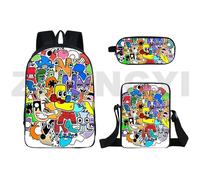 Sac à dos 3D créatif avec lettres de l'alphabet et symboles pour adolescents et etudiants, style Harajuku japonais, lot de 3 sacs à dos de camping imperméables Noir