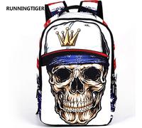 Sac à dos 3D squelette tête de mort sac d'école sac à dos voyage casual daypack pour femmes adolescentes filles garçons (blanc)