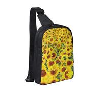 Sac à dos à bandoulière à double poche rouge vin pur, parfait pour les concerts, le sport, les voyages, le cyclisme et la randonnée, Magnifique tournesol., Taille unique