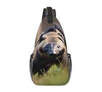Sac à dos à bandoulière antivol noir et blanc avec motif blaireau miel pour homme et femme, sac de poitrine pour randonnée, voyage