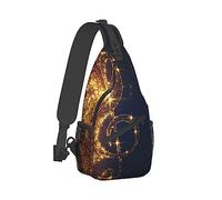 Sac à dos à bandoulière antivol pour le football, le sport, le voyage, la randonnée pour homme et femme, Note de musique dorée avec étoile brillante tombée, Cross chest bag diagonally