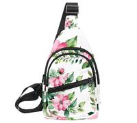Sac à dos à bandoulière avec fleurs roses et feuilles - Sac à dos à bandoulière - Sac de voyage ou de randonnée, Multicolore 16., 11.8x7x1.5in/30x18x4cm