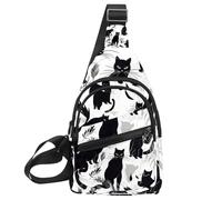 Sac à dos à bandoulière avec motif chats sur fond blanc pour voyage, sport, course à pied, randonnée, Multicolore 14., 11.8x7x1.5in/30x18x4cm