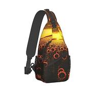 Sac à dos à bandoulière avec plumes de paon et éléphant, sac à bandoulière antivol pour le sport, le voyage, la randonnée pour homme et femme, Champ de tournesol Coucher de soleil Mer de fleurs 2,