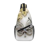 Sac à dos à bandoulière avec strass papillon et fleur pour homme et femme, sac à dos antivol à bandoulière, sac de poitrine pour randonnée, voyage