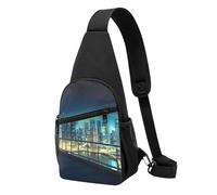 Sac à dos à bandoulière décontracté avec imprimé gratte-ciel pour homme et femme, Noir , Taille unique, Sac à dos décontracté