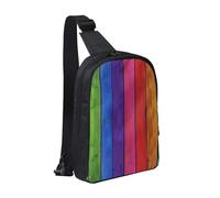 Sac à dos à bandoulière imperméable avec fond en bois coloré arc-en-ciel pour homme et femme, sac à dos à bandoulière imperméable pour coureur, entraînement, randonnée, cyclisme, voyage, Noir , Taille