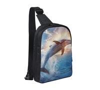 Sac à dos à bandoulière imperméable avec imprimé dauphin amusant pour homme et femme, sac à dos à bandoulière imperméable pour coureur, entraînement, randonnée, cyclisme, voyage, Noir , Taille unique,