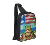 Sac à dos à bandoulière imperméable pour homme et femme, motif drapeau de Porto Rico, grenouille, palmiers, sac à dos pour coureur, entraînement, randonnée, cyclisme, voyage, Noir , Taille unique, Sac