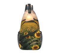 Sac à dos à bandoulière imprimé coucher de soleil pour homme et femme, sac à bandoulière pour voyage, sports de plein air, randonnée, cyclisme, randonnée, Terres agricoles de tournesols, Taille unique