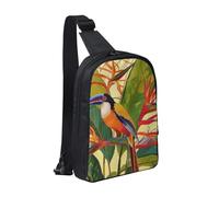 Sac à dos à bandoulière imprimé oiseau de paradis tropical pour homme et femme, sac à dos à bandoulière imperméable pour coureur, entraînement, randonnée, cyclisme, voyage, Noir , Taille unique, Sac à