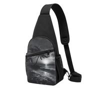 Sac à dos à bandoulière imprimé Sea and Tree in The Night pour homme et femme, Noir , Taille unique, Sac à dos décontracté