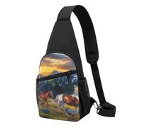 Sac à dos à bandoulière léger et réglable avec motif chevaux de course pour hommes, femmes, enfants, Noir , Taille unique, Sac à dos de