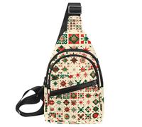 Sac à dos à bandoulière motif de Noël avec éléments botaniques verts et dorés - Sac à dos à bandoulière - Sac à dos de voyage et de randonnée, Multicolore 09, 11.8x7x1.5in/30x18x4cm