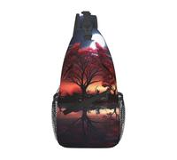 Sac à dos à bandoulière pour femme et homme - Sac banane mignon en forme d'abeille - Sac de voyage et de randonnée, Red Tree Lake Moon, Taille unique