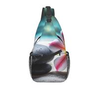 Sac à dos à bandoulière pour femme et homme, sac banane violet vert phosphorescent, sac de voyage, randonnée, sac de poitrine sac de jour, Fleur tropicale et pierre zen, Taille unique