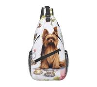 Sac à dos à bandoulière pour femme et homme - Sac banane Yorkshire Terrier Papillons - Sac de voyage et de randonnée, Yorkshire Terrier Tea Party Papillons Roses, Taille unique