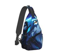 Sac à dos à bandoulière pour femmes et hommes, sac à dos de voyage antivol polyvalent, sac de camping en plein air, sacoche tactique, sac à dos de poitrine Blue Universe Galaxy Magic Wolf dans l'espac